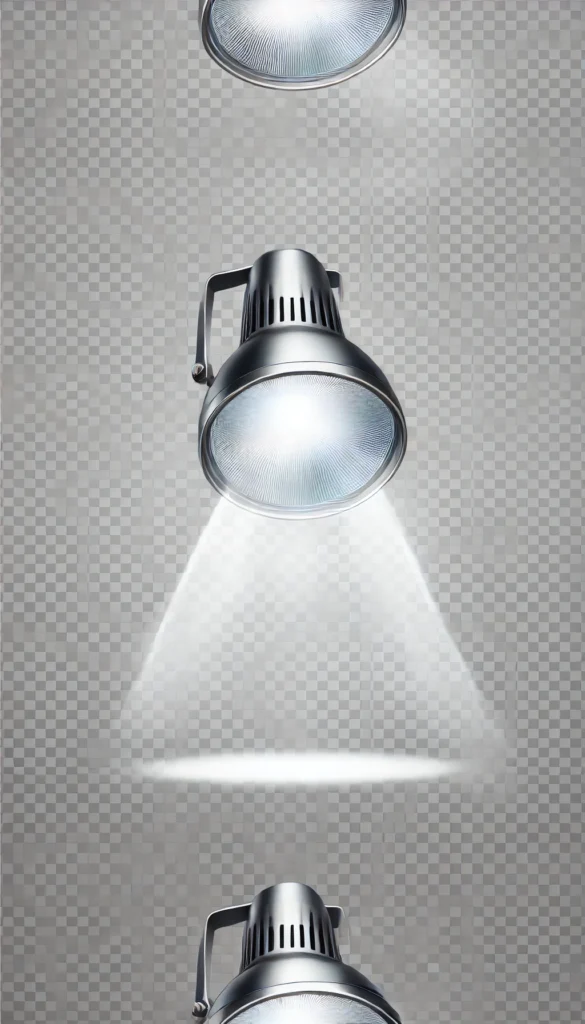 DALL·E 2025-01-10 11.40.18 - A single, elegant spotlight shining down, isolated with no background, creating a clean and minimalistic vector-like appearance. The spotlight should